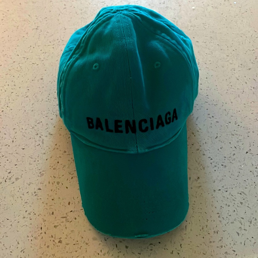 BALENCIAGA women's teal baseball hat in size medium. Spring / Summer 2022